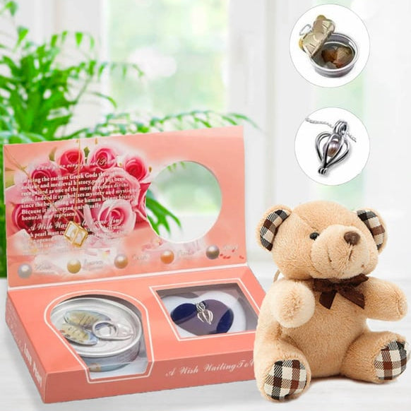 Mini Peluş Ayıcıklı İstiridye İçinde Gerçek İnci Kolye